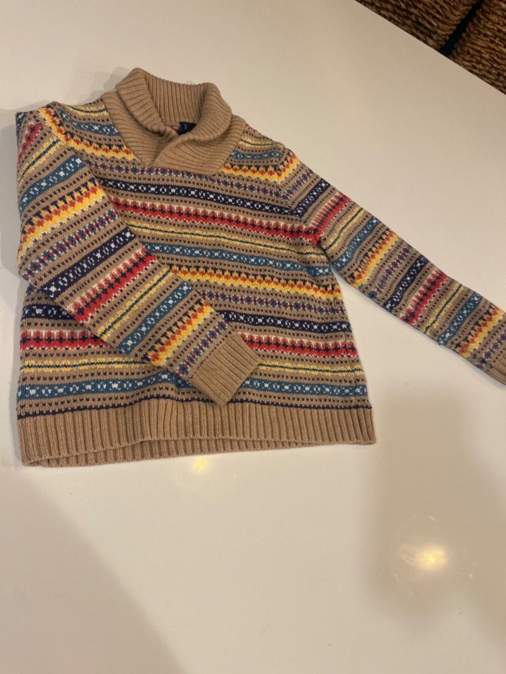 Janie And Jack Boys Size 6 Shawl Collar Fair Isle Sweater Multicolor Cotton Blen